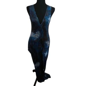 SHEIN Blue Snakeskin,Leopard Print Bodycon Dress Size S